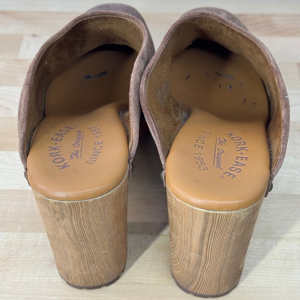 Kork-Ease Brown Suede Studded Wood Platform Clogs Mules Women 8M KE0014806 *FLAW - Picture 4 of 10